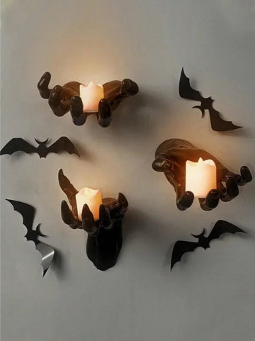 Wall Mounted Creepy Hands with Lighted Candles, Spooky Halloween Decoration, Gothic Hanging Wall Art for Home