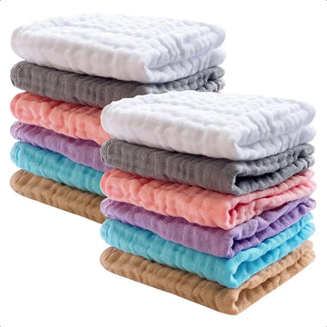 12 Pack Baby Muslin Washcloths Soft Face Cloths for Newborn Absorbent Bath Wash Cloths Wipes Burp Rag Toddlers Essentials Stuff