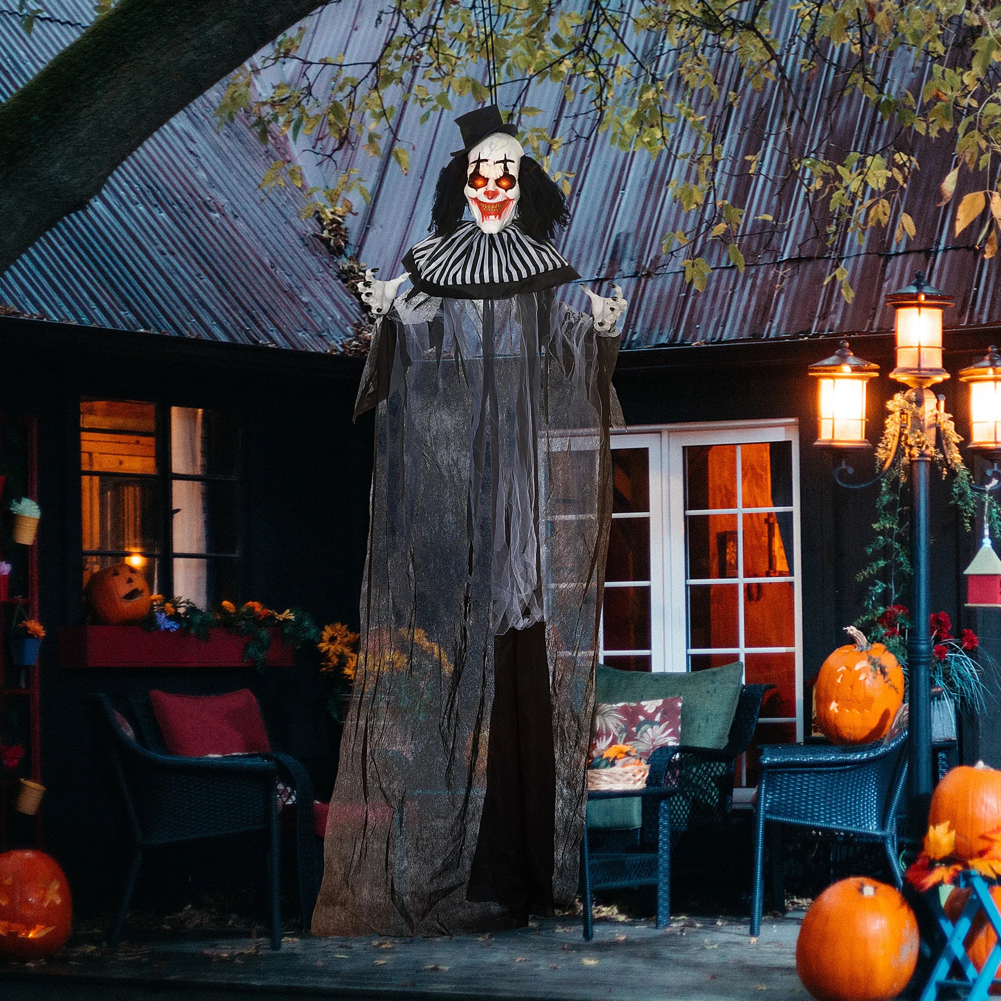 Classic Black and White Striped Clown Outdoor Halloween Decoration