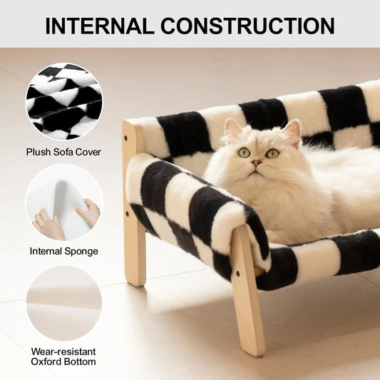 Mewoofun Cat Couch Bed Pet Sofa Wooden Indoor Elevated Cat Beds with Removable Mattress Cover Suitable for Animal Chessboard M