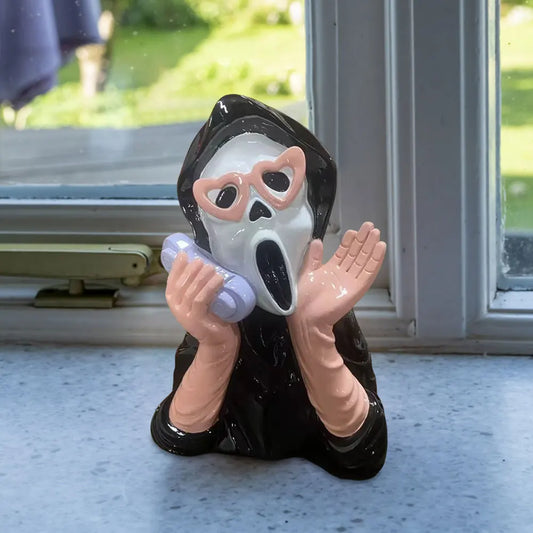 Pink Screaming Face Ghost Figurine Gothic Creative Halloween Resin Ornament Screaming Girl Telephone Ghost Statue Decor