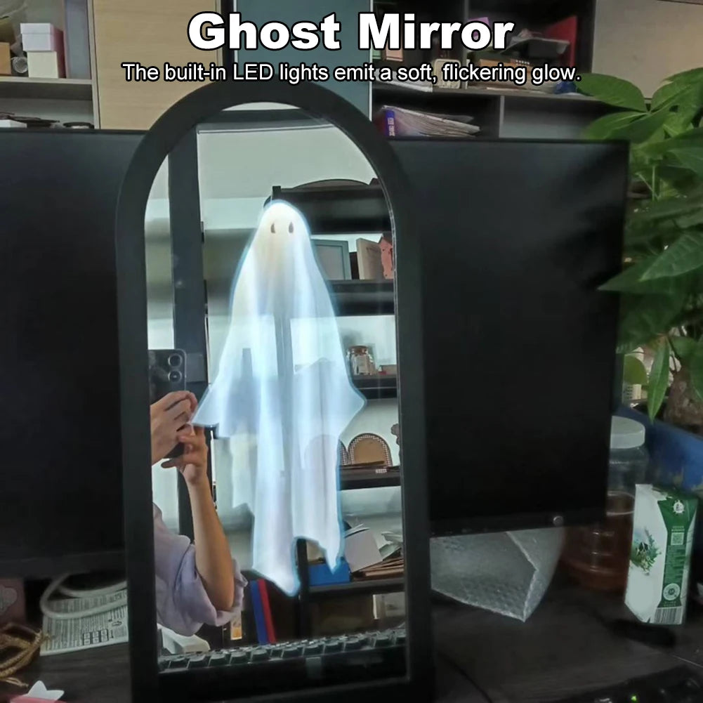 Terror Ghost Mirror NightLight Cute Halloween Home Accessories Spooky Haunted Mirrors Hologram Ghost Prank Decor 35*20cm/50*24cm