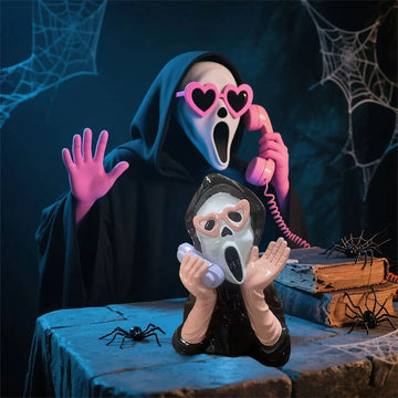 Pink Screaming Face Ghost Figurine Gothic Creative Halloween Resin Ornament Screaming Girl Telephone Ghost Statue Decor