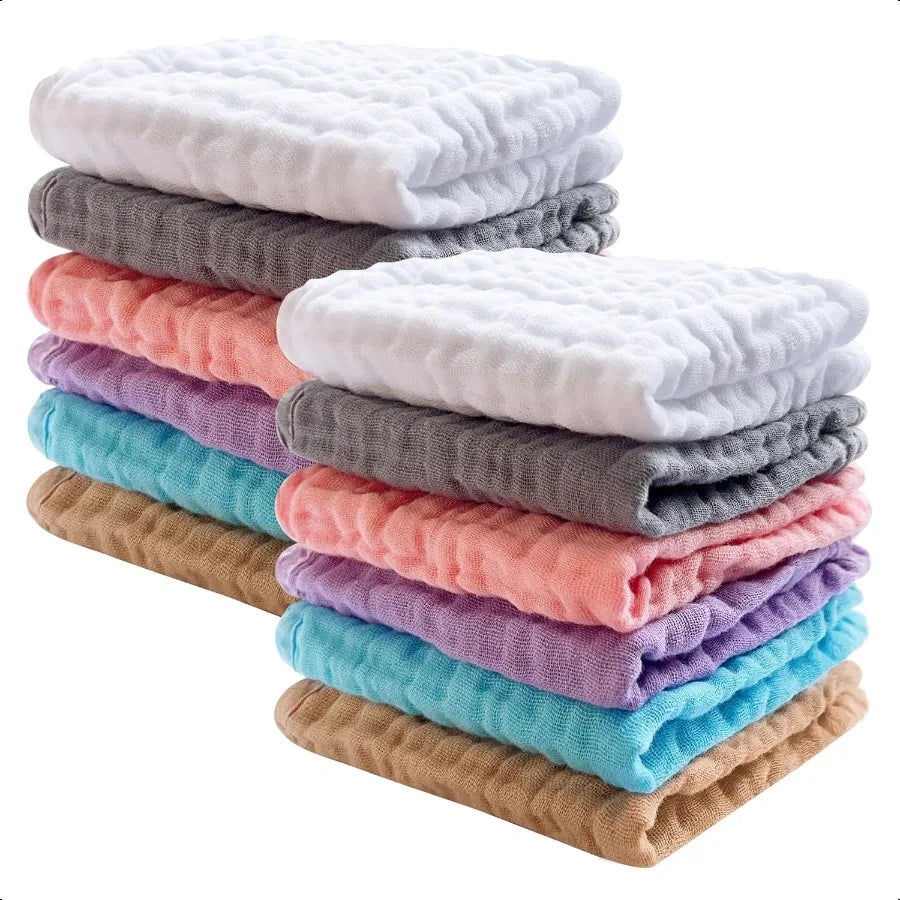 12 Pack Baby Muslin Washcloths Soft Face Cloths for Newborn Absorbent Bath Wash Cloths Wipes Burp Rag Toddlers Essentials Stuff